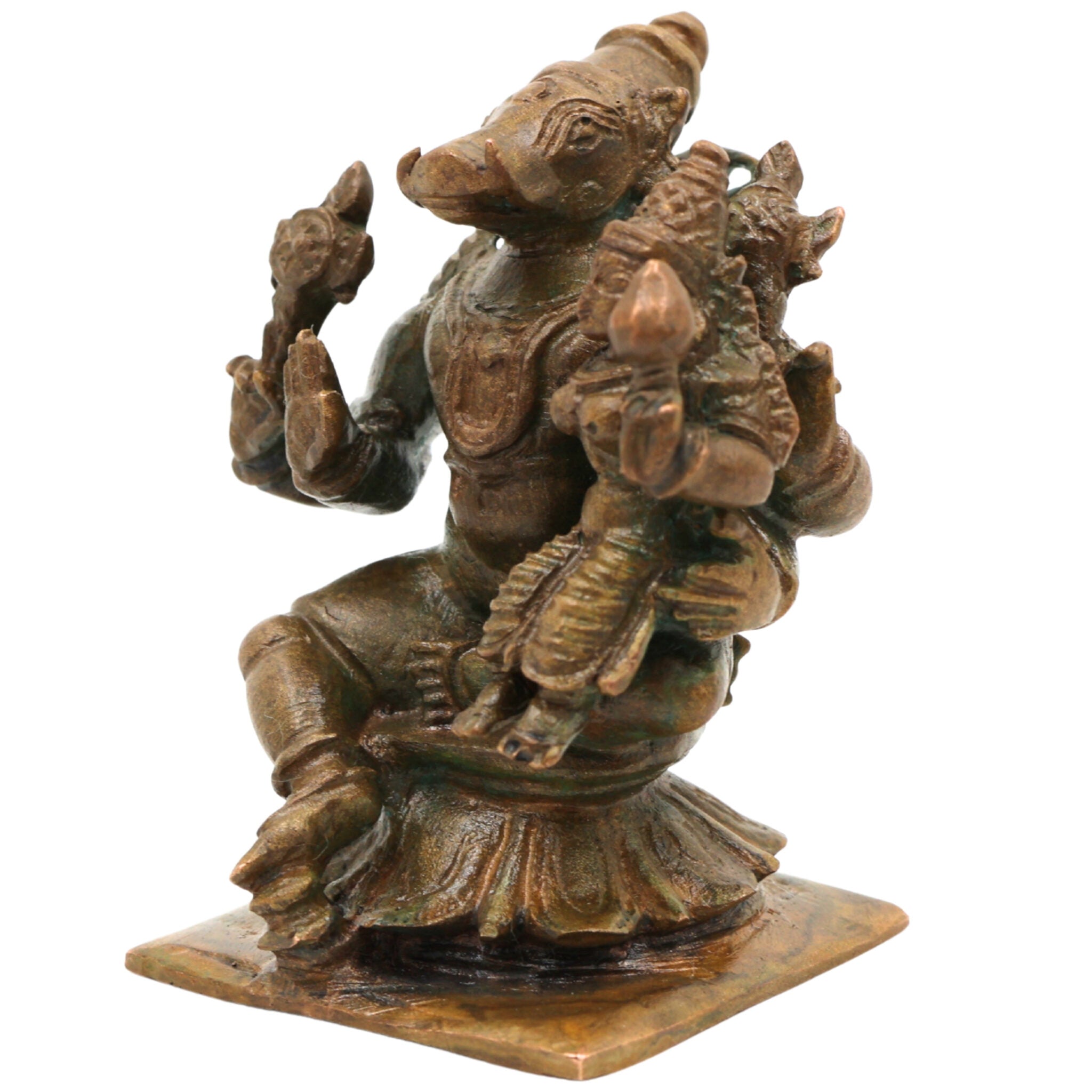 Bronze Handcrafted Varaha Lakshmi Idol | Panchaloha Bhudevi & Varahi Murti | Temple & Home Decor Statue, Brown, 2.5 Inch, 1 Piece