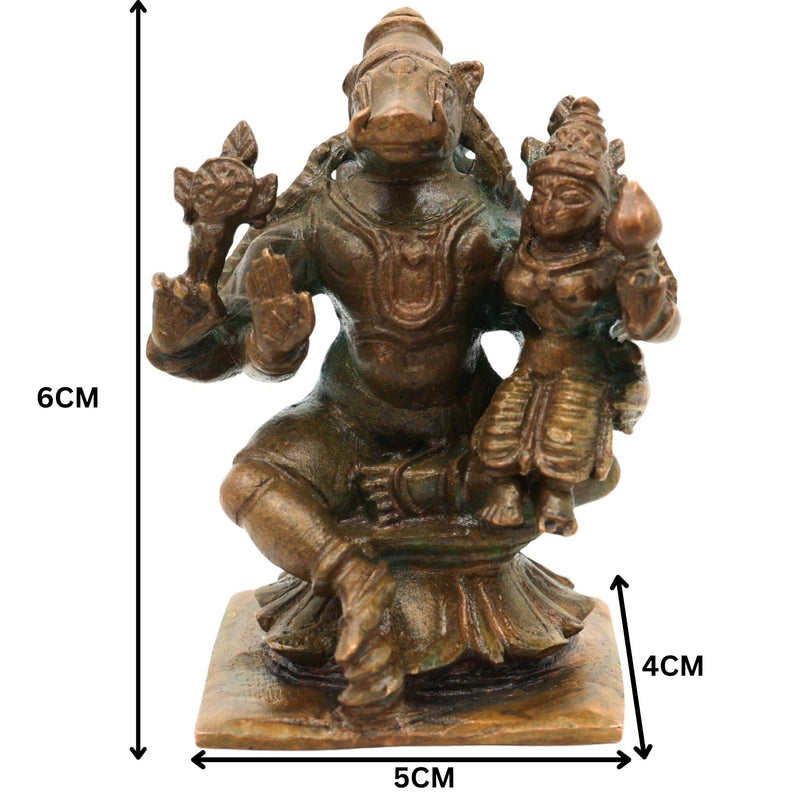 Bronze Handcrafted Varaha Lakshmi Idol | Panchaloha Bhudevi & Varahi Murti | Temple & Home Decor Statue, Brown, 2.5 Inch, 1 Piece