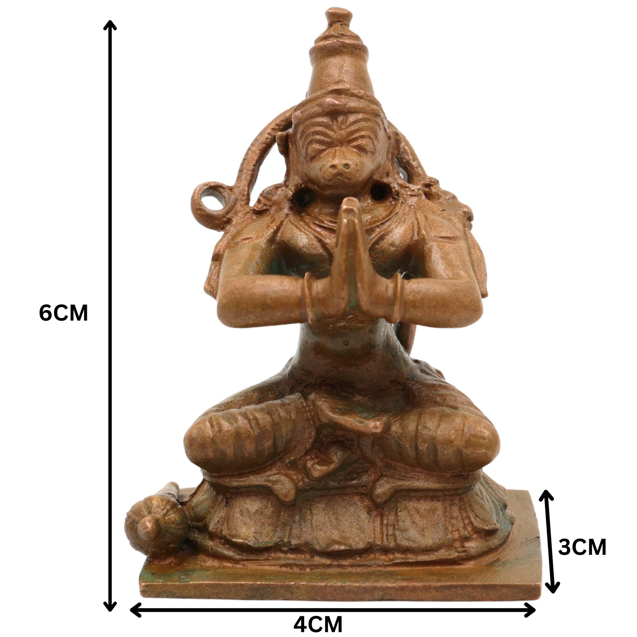 Handcrafted Bronze Hanuman Idol | Panchaloha Bajrangbali Murti | Anjaneya, Maruti, Pavanputra Statue for Temple & Home Decor, Brown, 2.5 Inch, 1 Piece