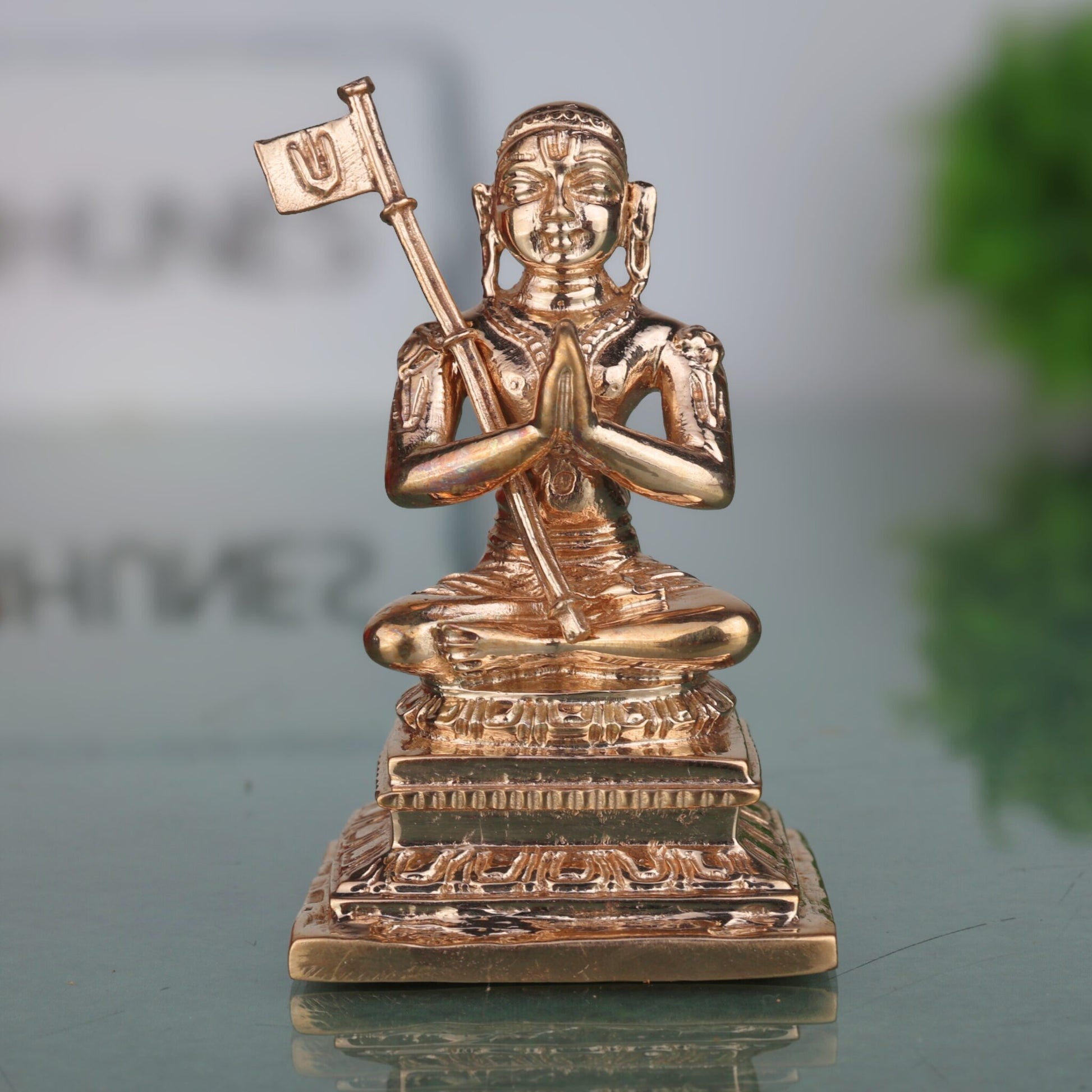 Bronze Handcrafted Madhvacharya Idol | Panchaloha Dvaita Acharya Murti | Anandatirtha Statue for Temple & Home Decor, Gold, 3 Inch, 1 Piece