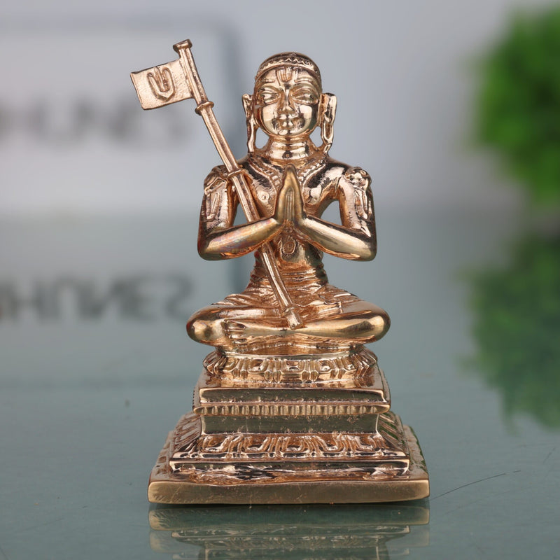 Bronze Handcrafted Madhvacharya Idol | Panchaloha Dvaita Acharya Murti | Anandatirtha Statue for Temple & Home Decor, Gold, 3 Inch, 1 Piece