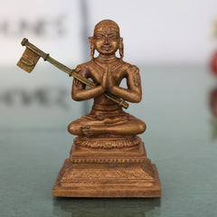 Handmade Bronze Madhvacharya Idol | Panchaloha / Panchadhatu Murti of Anandatirtha, Purnaprajna & Dvaita Acharya for Puja, Home Temple & Spiritual Decor, Brown, 3 Inch, 1 Piece