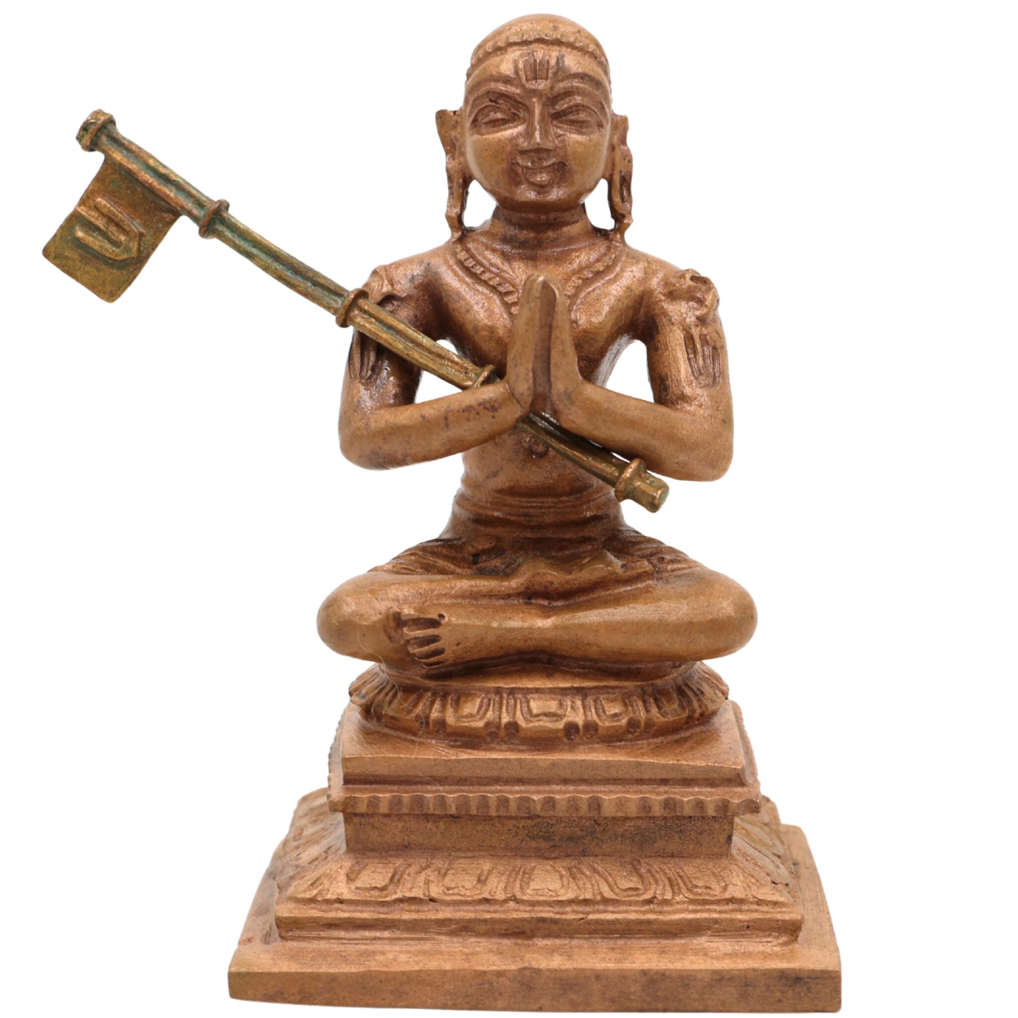 Handmade Bronze Madhvacharya Idol | Panchaloha / Panchadhatu Murti of Anandatirtha, Purnaprajna & Dvaita Acharya for Puja, Home Temple & Spiritual Decor, Brown, 3 Inch, 1 Piece