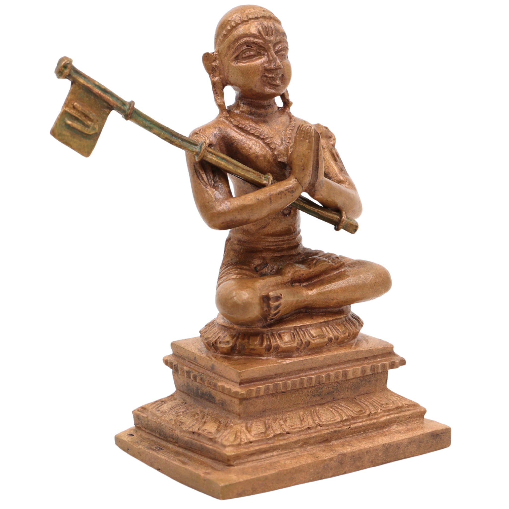 Handmade Bronze Madhvacharya Idol | Panchaloha / Panchadhatu Murti of Anandatirtha, Purnaprajna & Dvaita Acharya for Puja, Home Temple & Spiritual Decor, Brown, 3 Inch, 1 Piece