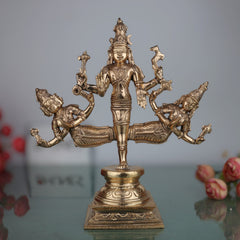Bronze Ekapada Bhairava Idol | One-Legged Shiva Bhairav Statue | Panchaloha Chola Art Murti | Mahakala Bhairava Sculpture for Puja & Home Decor, Gold, 10.5 Inch, 1 Piece
