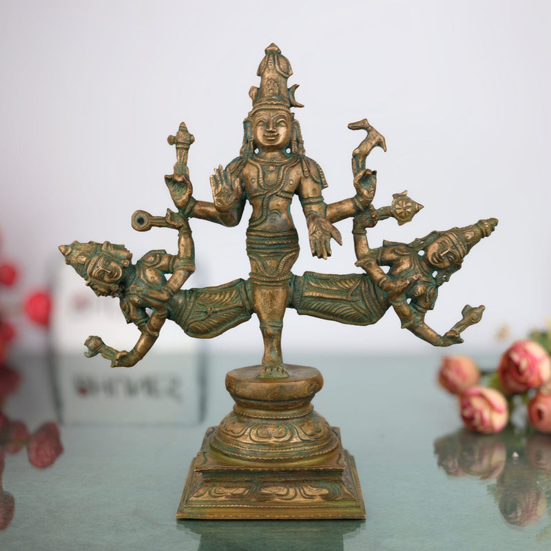 Bronze Ekapada Bhairava Idol | One-Legged Bhairav Statue | Panchaloha Handcrafted Chola Art Murti for Puja & Home Decor, Brown, 10.5 Inch, 1 Piece