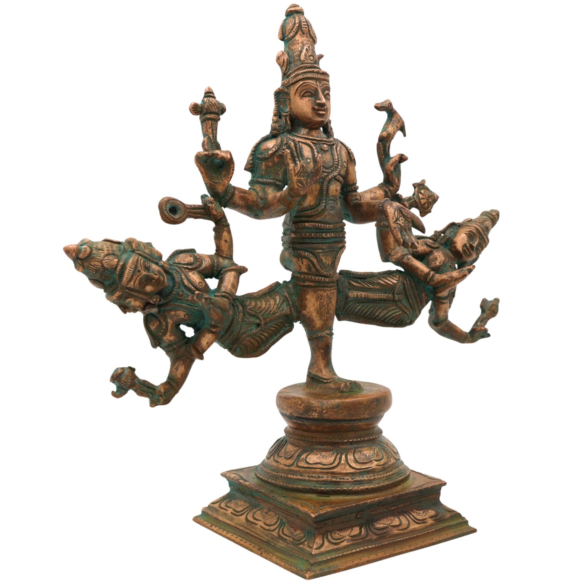 Bronze Ekapada Bhairava Idol | One-Legged Bhairav Statue | Panchaloha Handcrafted Chola Art Murti for Puja & Home Decor, Brown, 10.5 Inch, 1 Piece