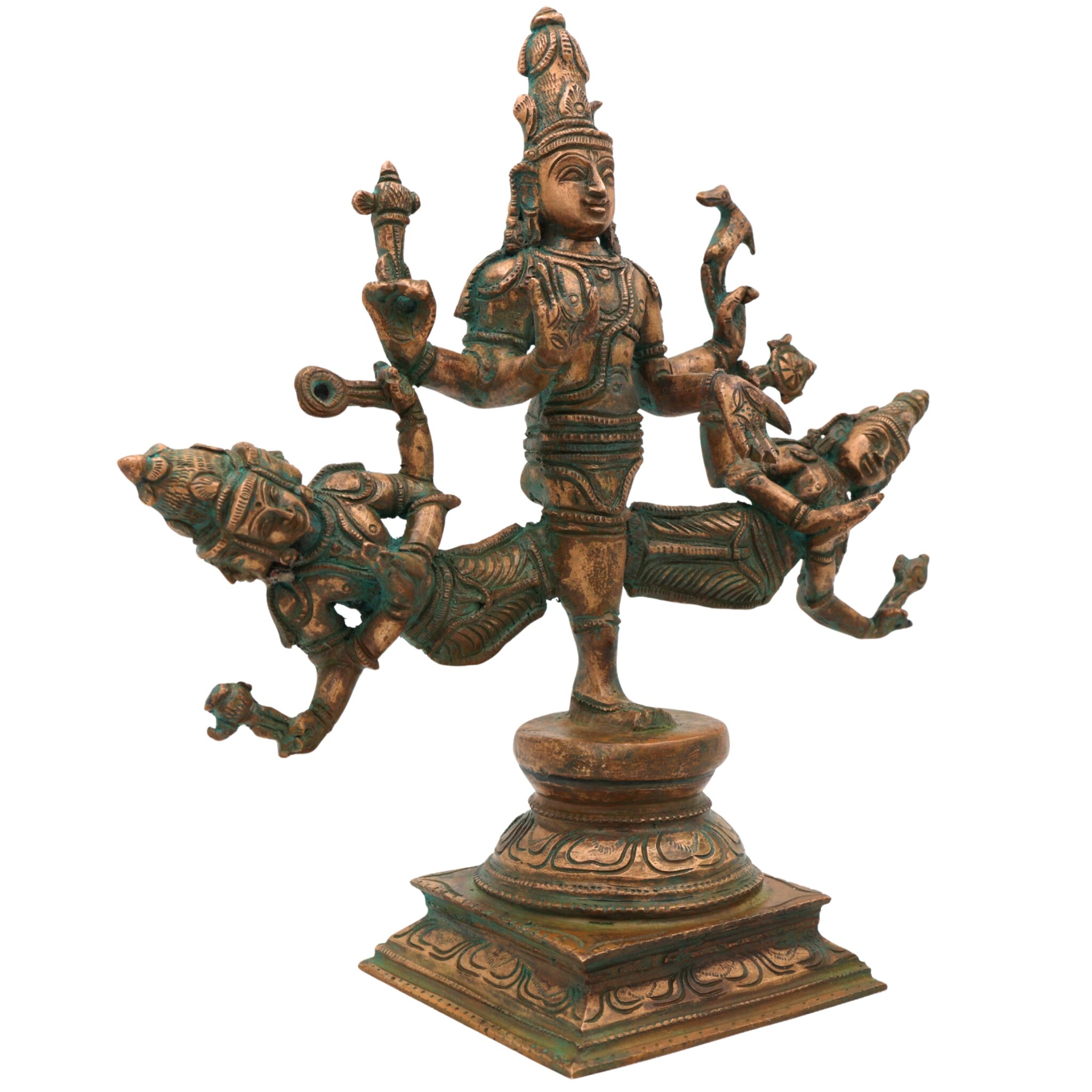 Bronze Ekapada Bhairava Idol | One-Legged Bhairav Statue | Panchaloha Handcrafted Chola Art Murti for Puja & Home Decor, Brown, 10.5 Inch, 1 Piece