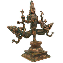 Bronze Ekapada Bhairava Idol | One-Legged Bhairav Statue | Panchaloha Handcrafted Chola Art Murti for Puja & Home Decor, Brown, 10.5 Inch, 1 Piece