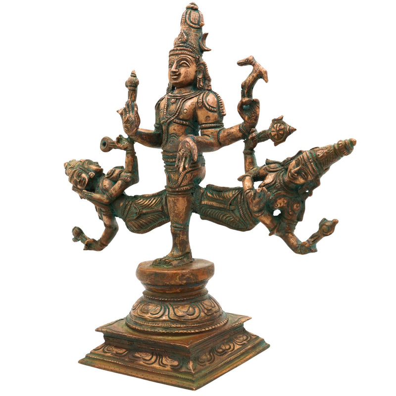 Bronze Ekapada Bhairava Idol | One-Legged Bhairav Statue | Panchaloha Handcrafted Chola Art Murti for Puja & Home Decor, Brown, 10.5 Inch, 1 Piece