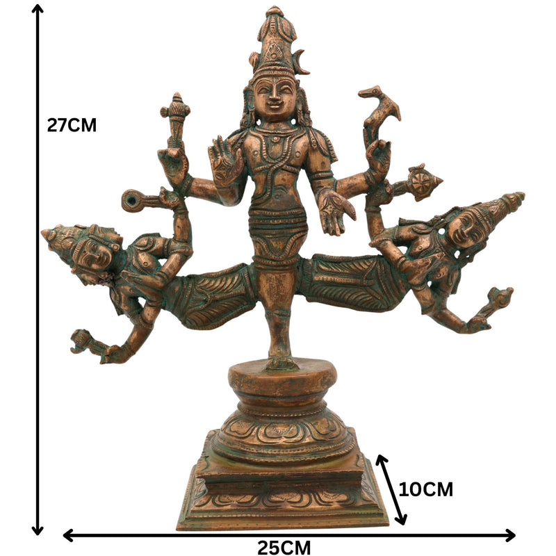 Bronze Ekapada Bhairava Idol | One-Legged Bhairav Statue | Panchaloha Handcrafted Chola Art Murti for Puja & Home Decor, Brown, 10.5 Inch, 1 Piece