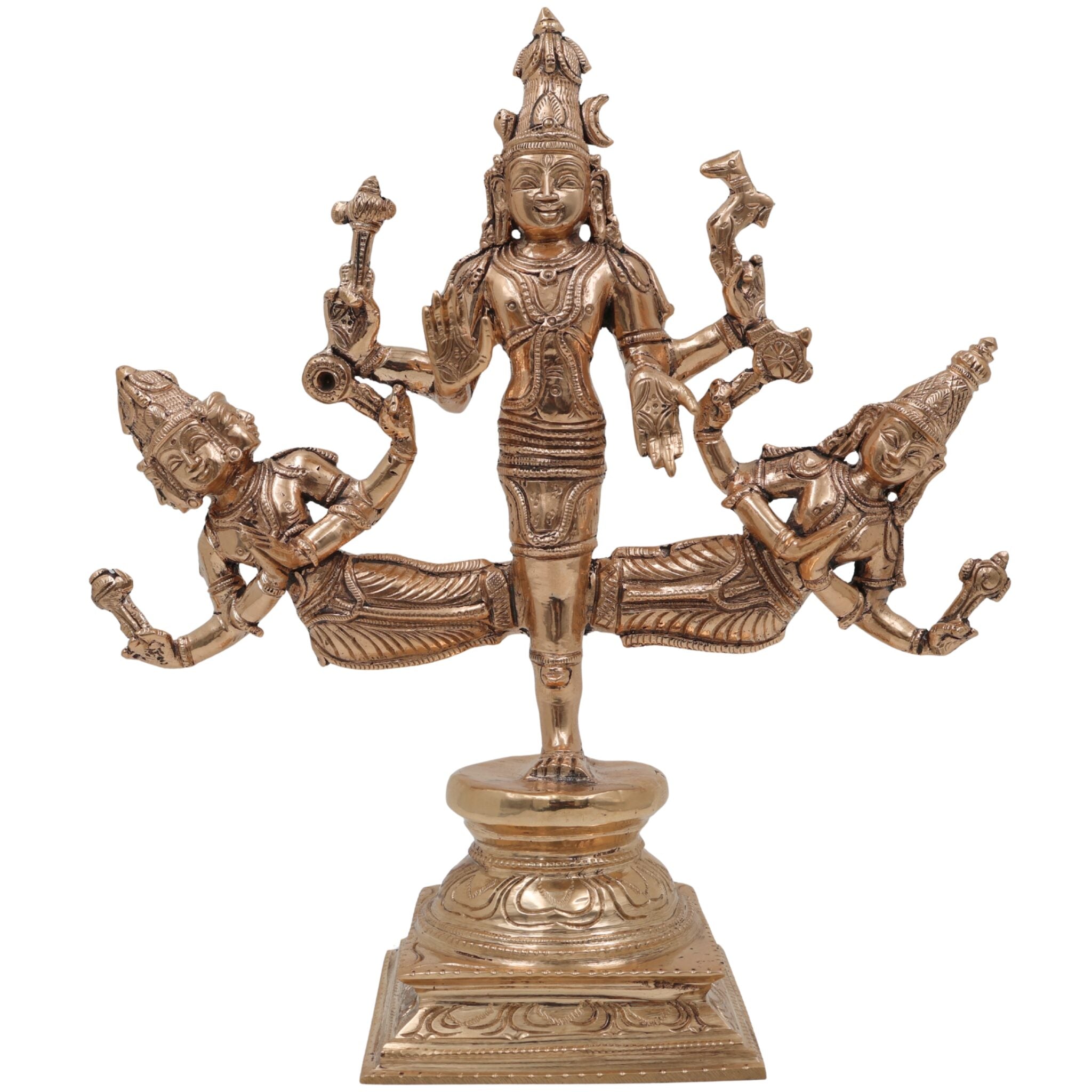 Bronze Ekapada Bhairava Idol | One-Legged Shiva Bhairav Statue | Panchaloha Chola Art Murti | Mahakala Bhairava Sculpture for Puja & Home Decor, Gold, 10.5 Inch, 1 Piece