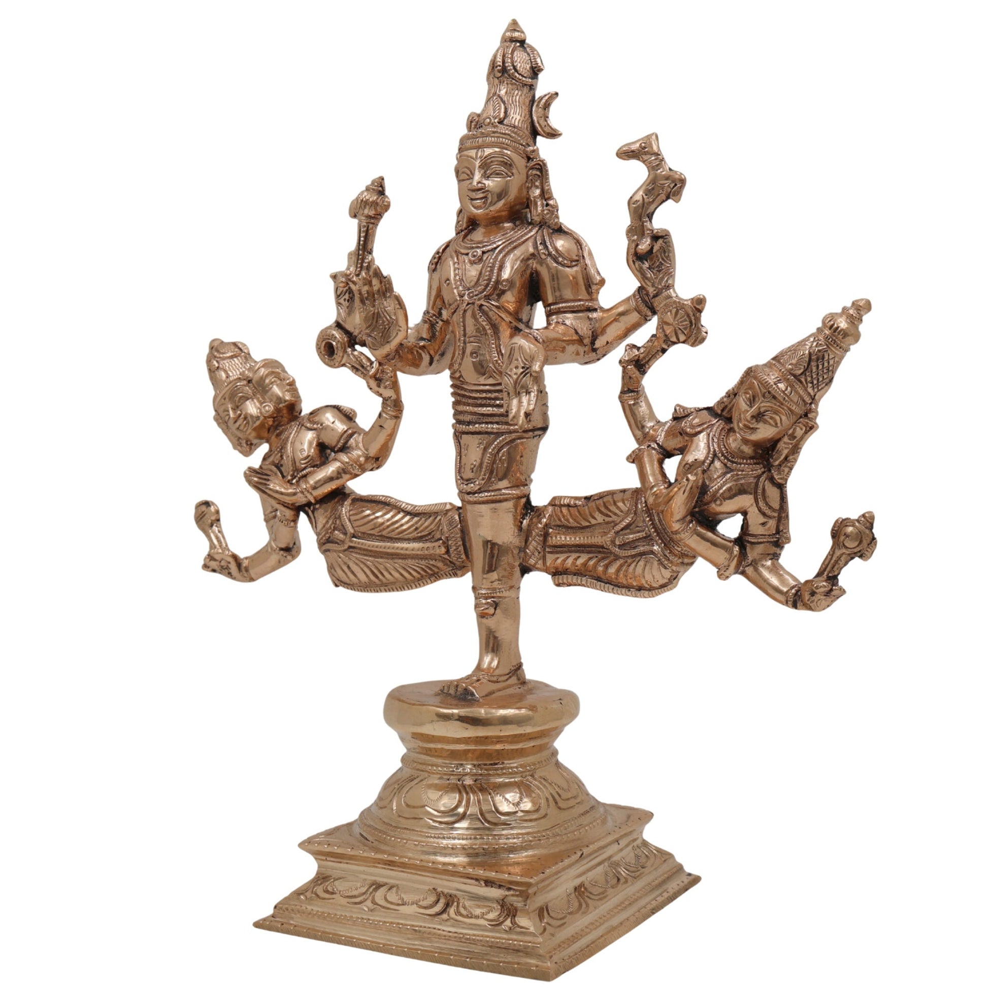 Bronze Ekapada Bhairava Idol | One-Legged Shiva Bhairav Statue | Panchaloha Chola Art Murti | Mahakala Bhairava Sculpture for Puja & Home Decor, Gold, 10.5 Inch, 1 Piece
