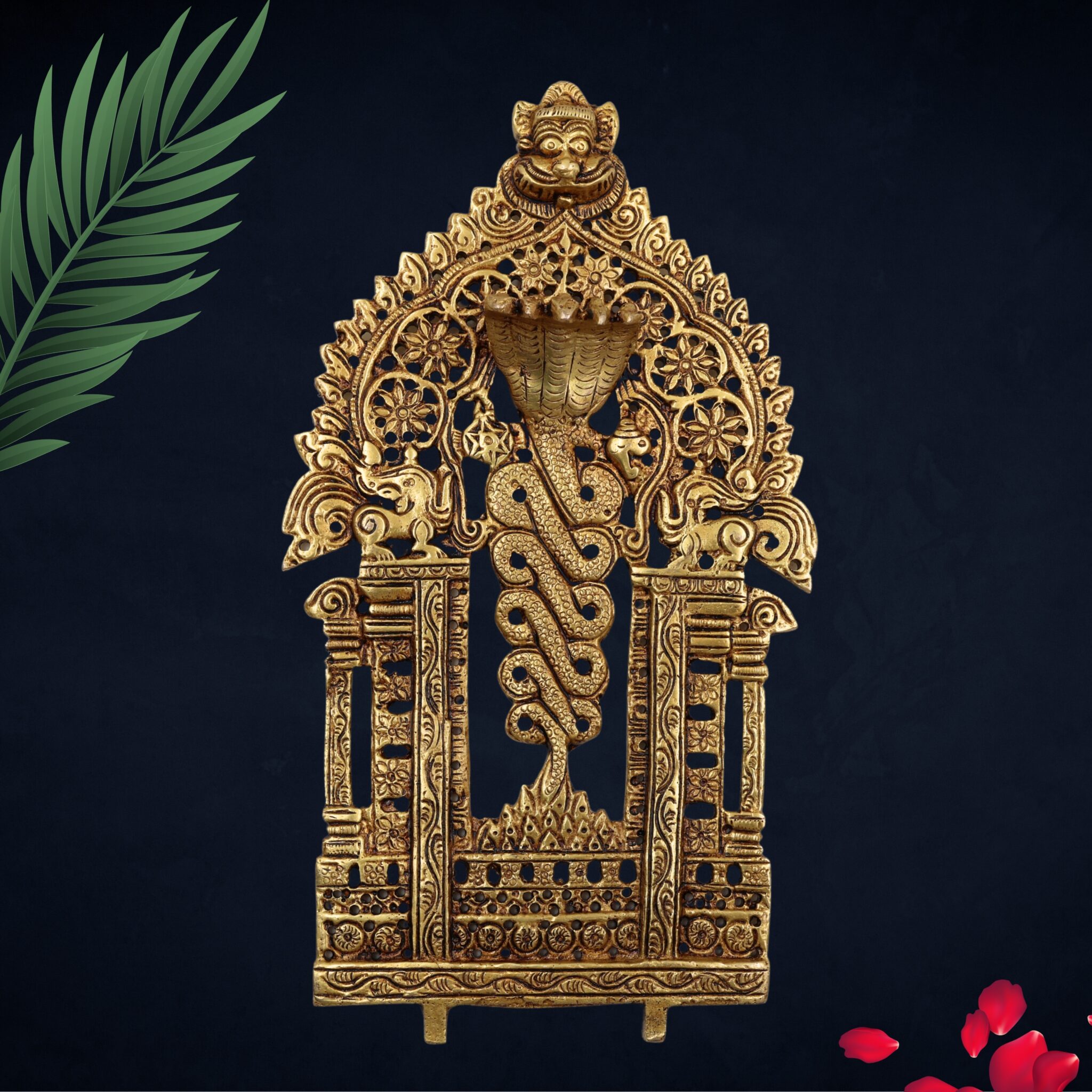 Brass Prabhavali Frame | Temple Halo, Decorative Backdrop, Prabha Mandala, Aura Arch, Mandir Arch, Brass Murti Halo, Gold, 9 Inch, 1 Piece