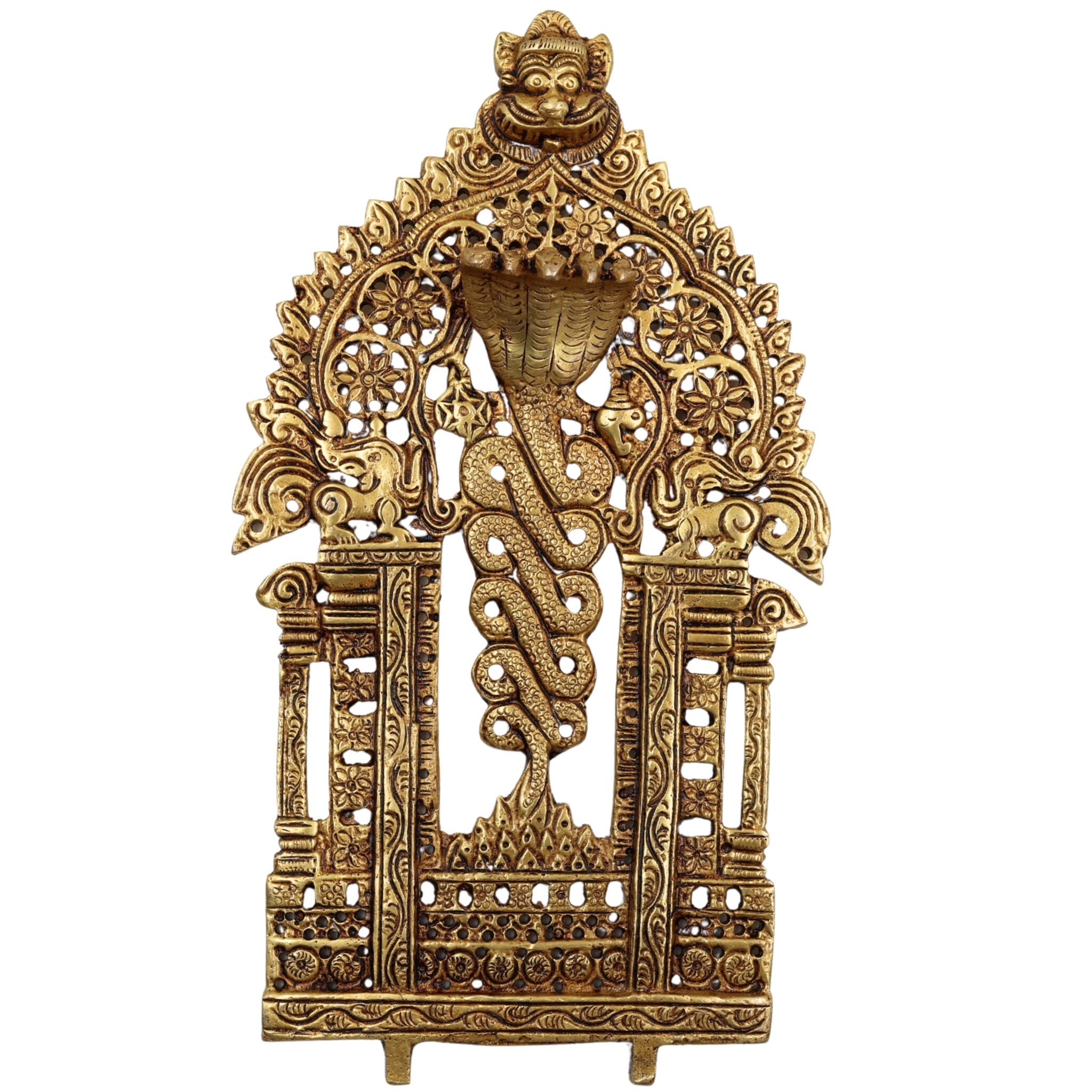 Brass Prabhavali Frame | Temple Halo, Decorative Backdrop, Prabha Mandala, Aura Arch, Mandir Arch, Brass Murti Halo, Gold, 9 Inch, 1 Piece