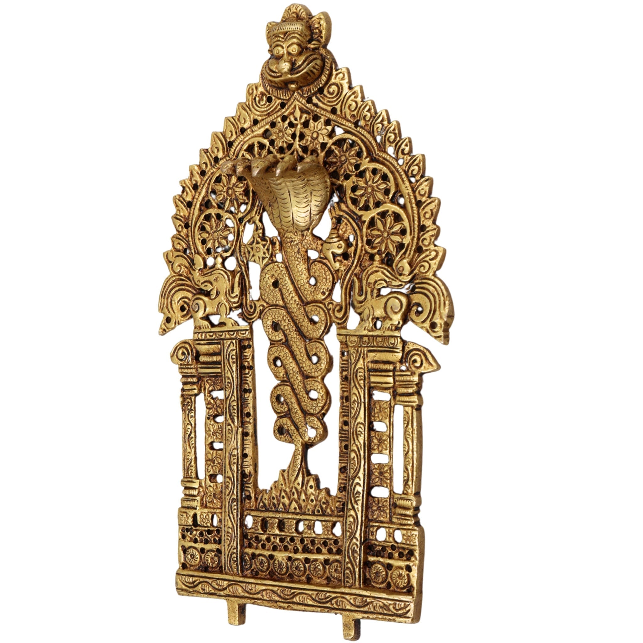 Brass Prabhavali Frame | Temple Halo, Decorative Backdrop, Prabha Mandala, Aura Arch, Mandir Arch, Brass Murti Halo, Gold, 9 Inch, 1 Piece