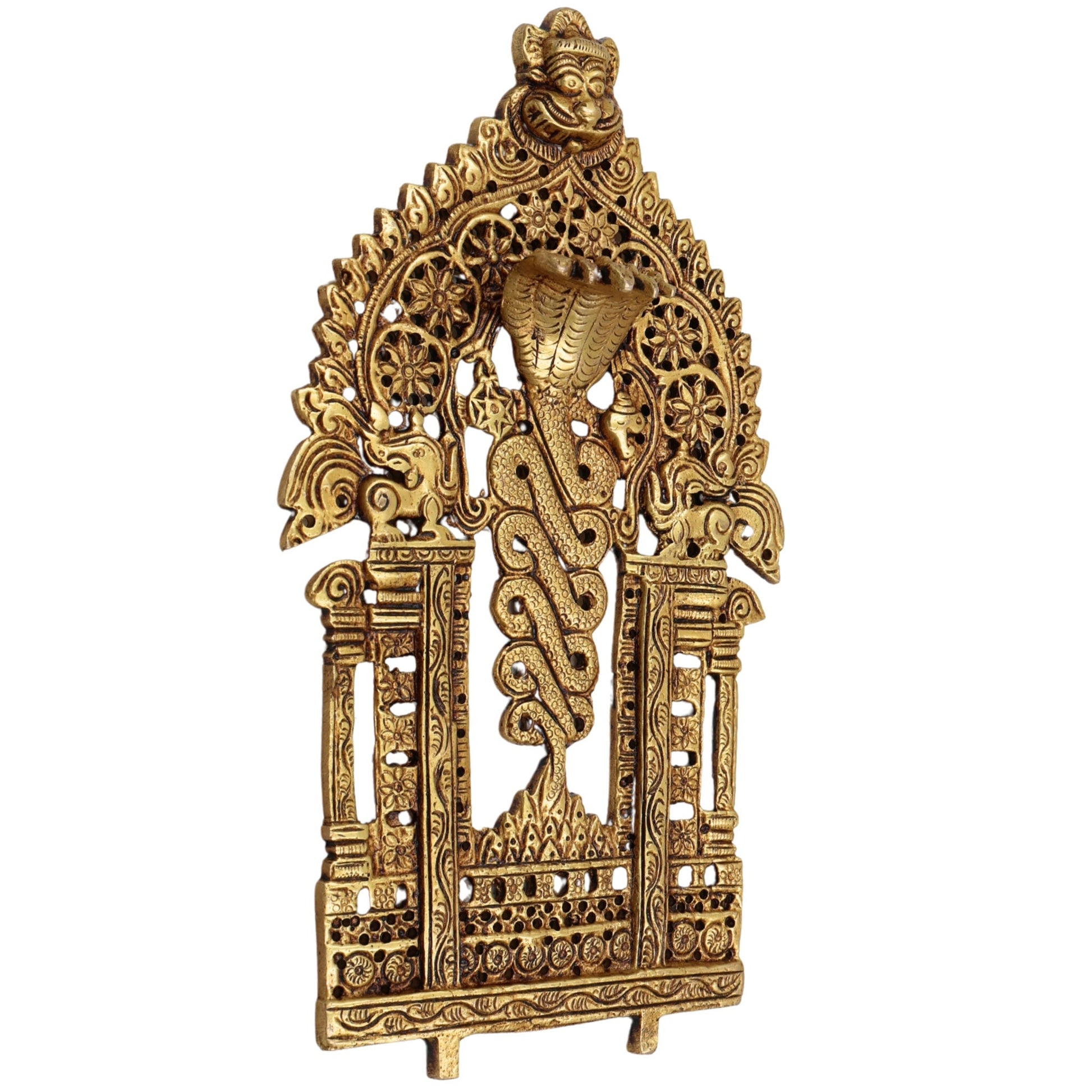 Brass Prabhavali Frame | Temple Halo, Decorative Backdrop, Prabha Mandala, Aura Arch, Mandir Arch, Brass Murti Halo, Gold, 9 Inch, 1 Piece