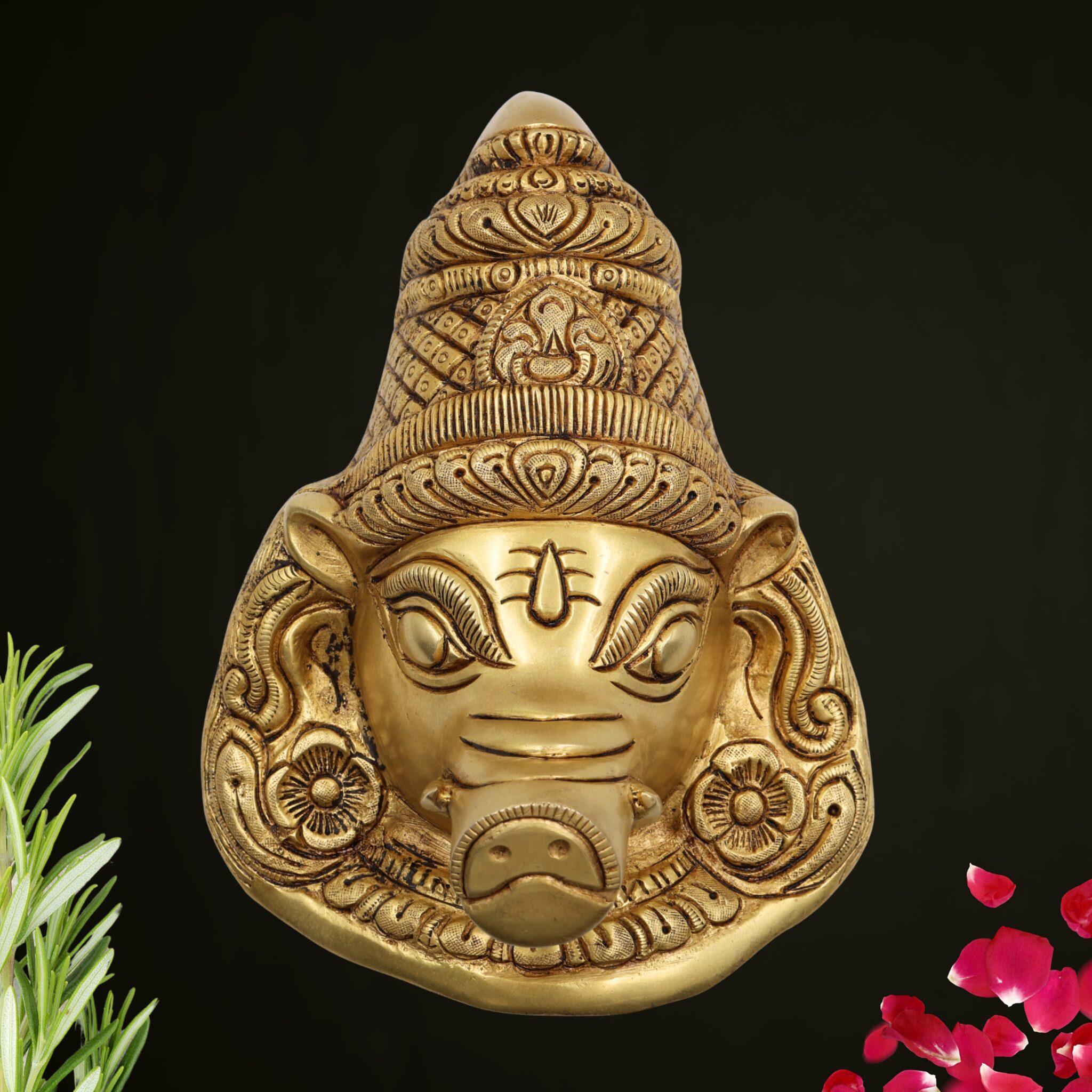 Brass Varaha face Idol | Varaha Murti, Varaha Vigraha, Pital & Hitale Face Statue for Pooja, Home Decor & Spiritual Gifts, Gold, 9.5 Inch, 1 Piece