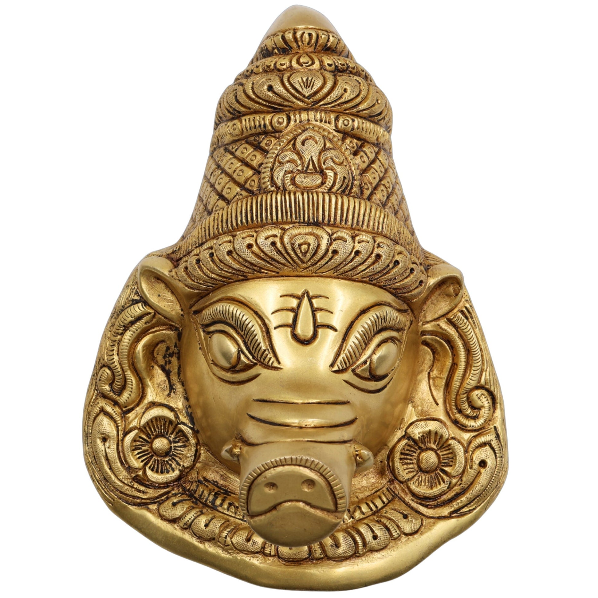 Brass Varaha face Idol | Varaha Murti, Varaha Vigraha, Pital & Hitale Face Statue for Pooja, Home Decor & Spiritual Gifts, Gold, 9.5 Inch, 1 Piece