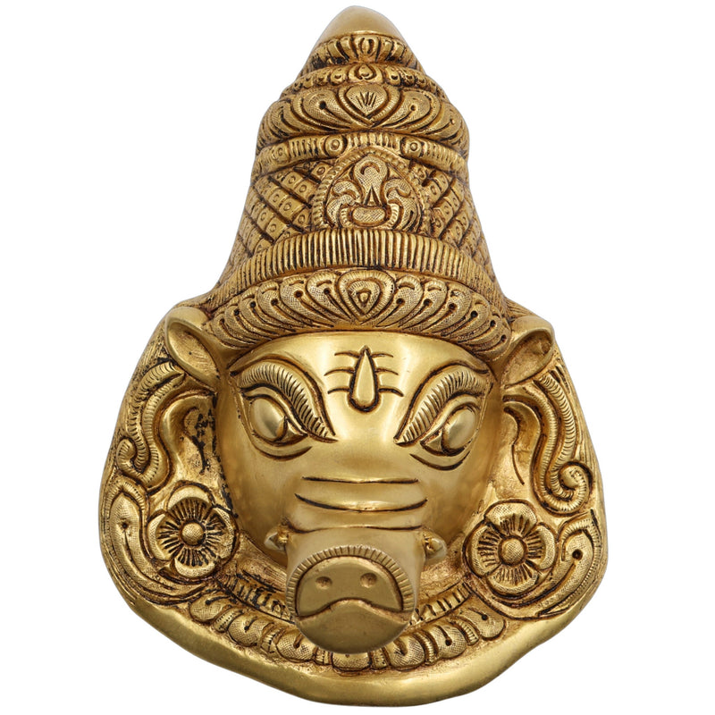 Brass Varaha face Idol | Varaha Murti, Varaha Vigraha, Pital & Hitale Face Statue for Pooja, Home Decor & Spiritual Gifts, Gold, 9.5 Inch, 1 Piece