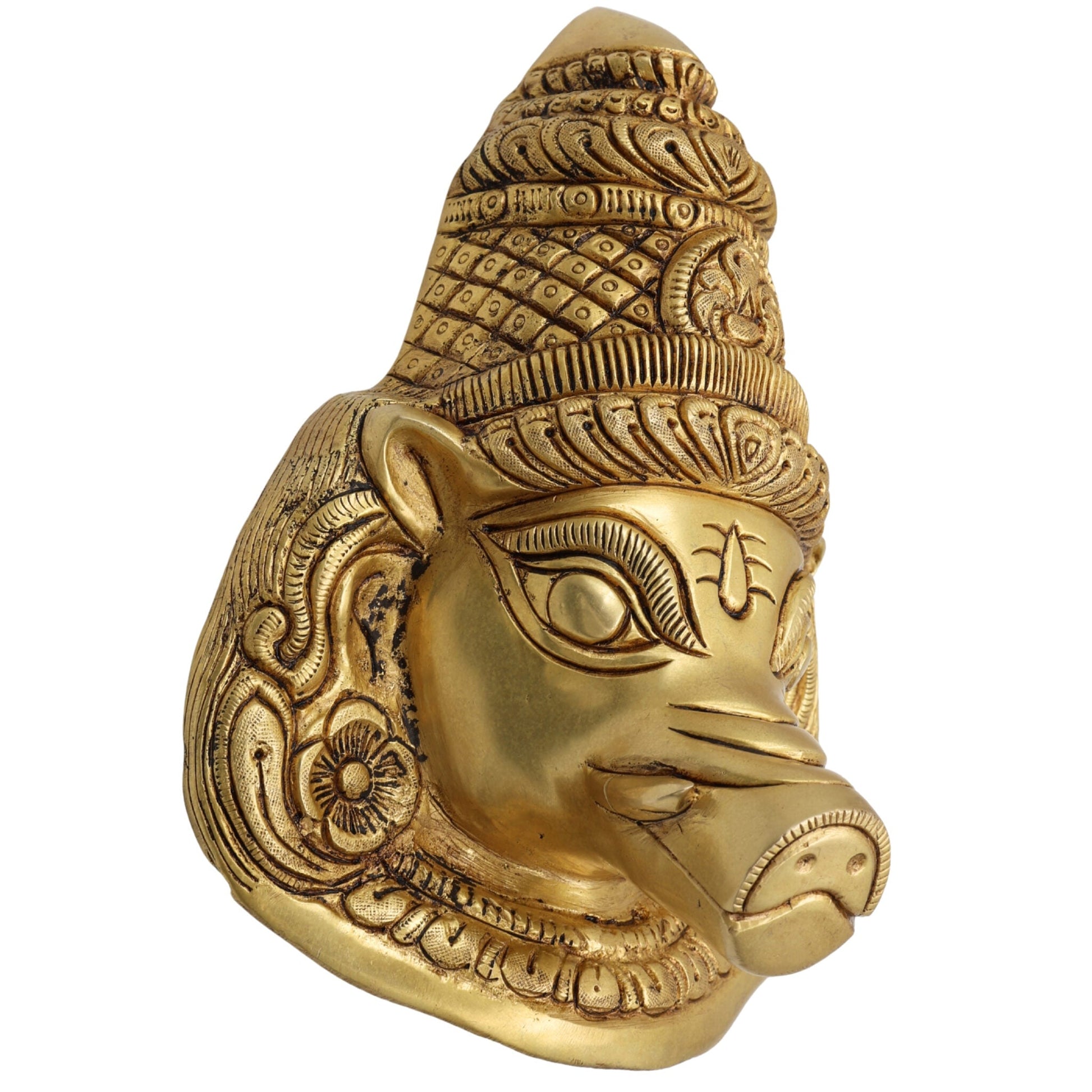Brass Varaha face Idol | Varaha Murti, Varaha Vigraha, Pital & Hitale Face Statue for Pooja, Home Decor & Spiritual Gifts, Gold, 9.5 Inch, 1 Piece