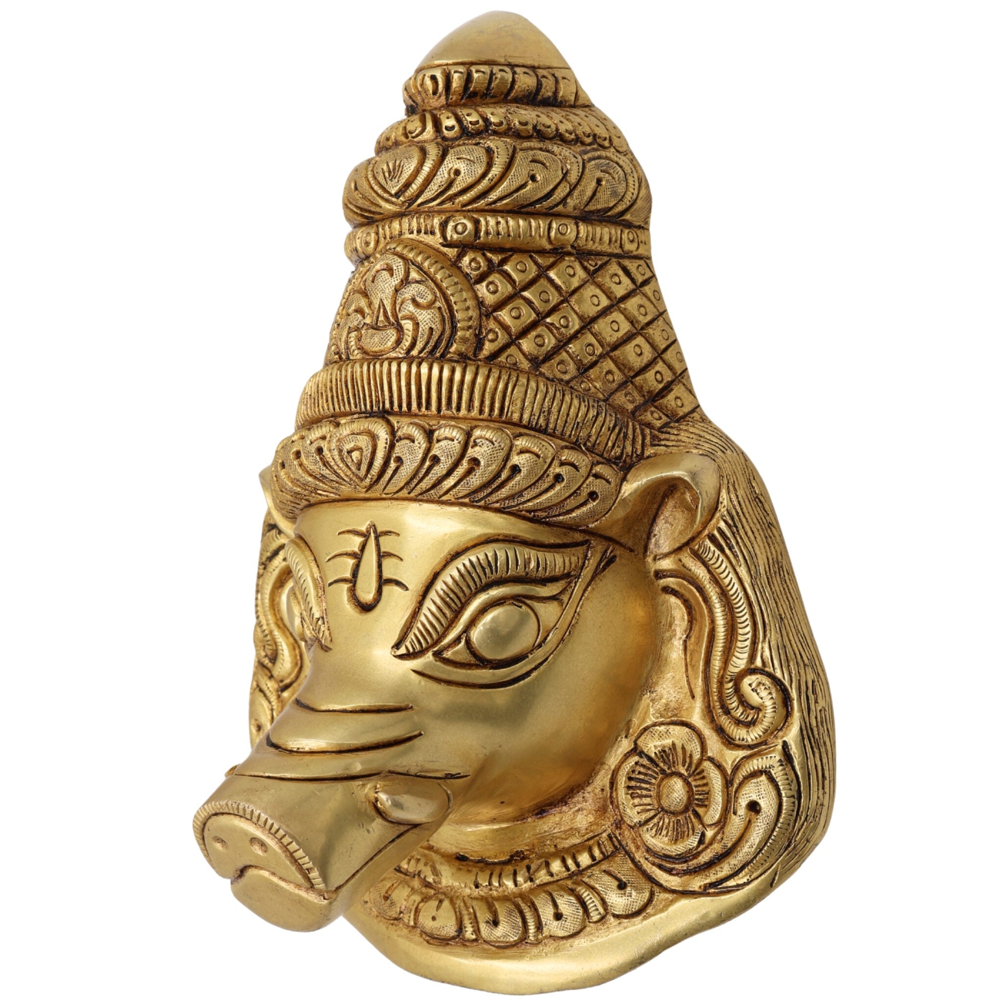 Brass Varaha face Idol | Varaha Murti, Varaha Vigraha, Pital & Hitale Face Statue for Pooja, Home Decor & Spiritual Gifts, Gold, 9.5 Inch, 1 Piece