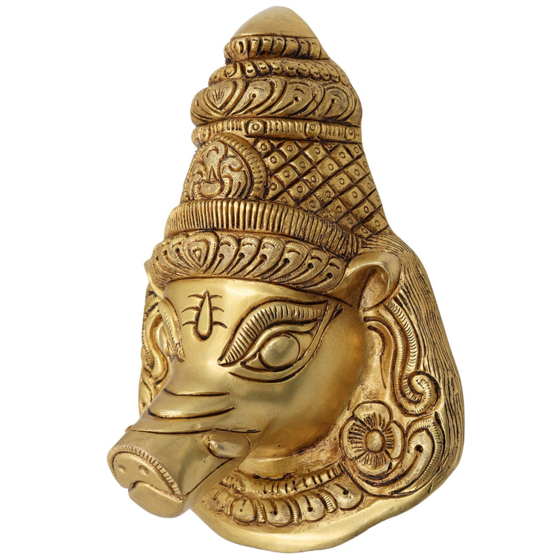 Brass Varaha face Idol | Varaha Murti, Varaha Vigraha, Pital & Hitale Face Statue for Pooja, Home Decor & Spiritual Gifts, Gold, 9.5 Inch, 1 Piece