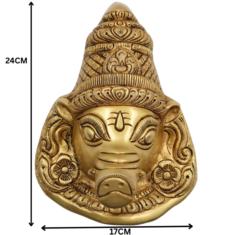 Brass Varaha face Idol | Varaha Murti, Varaha Vigraha, Pital & Hitale Face Statue for Pooja, Home Decor & Spiritual Gifts, Gold, 9.5 Inch, 1 Piece