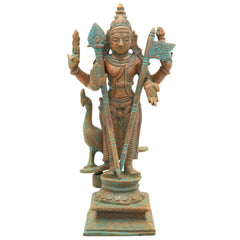 Bronze Handcrafted Murugan Peacock Idol | Panchaloha Murti | Skanda, Subramanya, Shanmukha Sculpture | South Indian Chola Art Statue, Brown, 6.5 Inch, 1 Piece