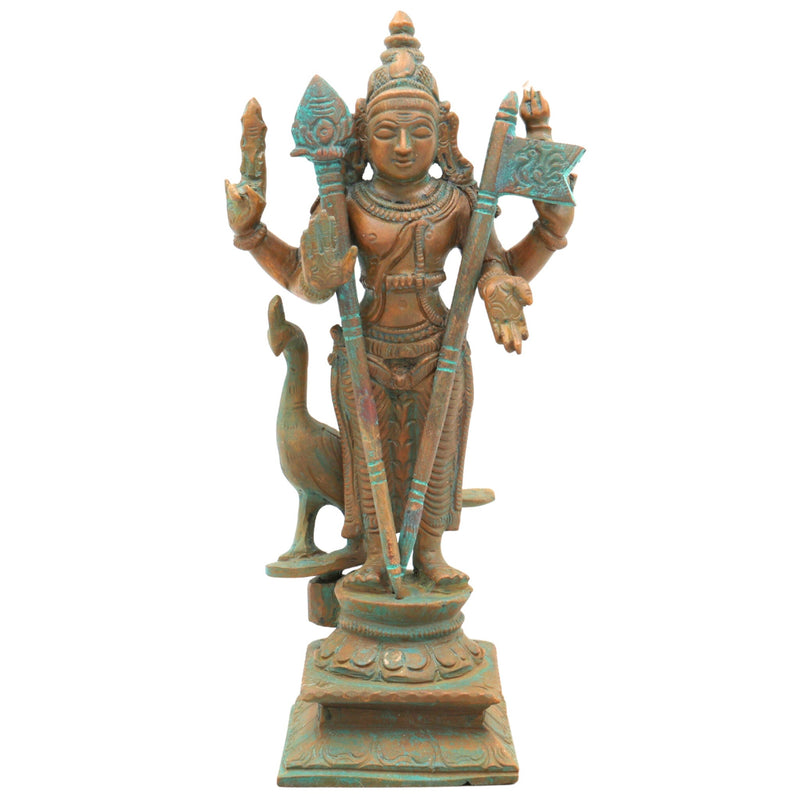 Bronze Handcrafted Murugan Peacock Idol | Panchaloha Murti | Skanda, Subramanya, Shanmukha Sculpture | South Indian Chola Art Statue, Brown, 6.5 Inch, 1 Piece