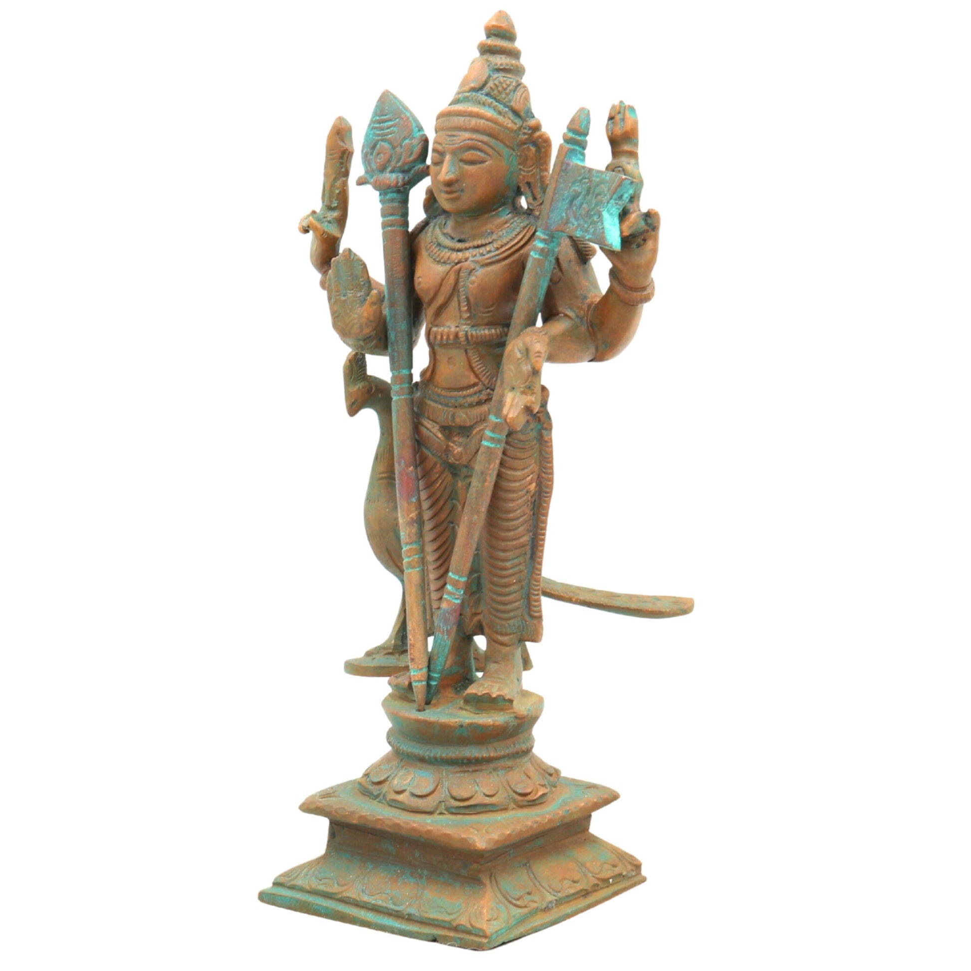Bronze Handcrafted Murugan Peacock Idol | Panchaloha Murti | Skanda, Subramanya, Shanmukha Sculpture | South Indian Chola Art Statue, Brown, 6.5 Inch, 1 Piece