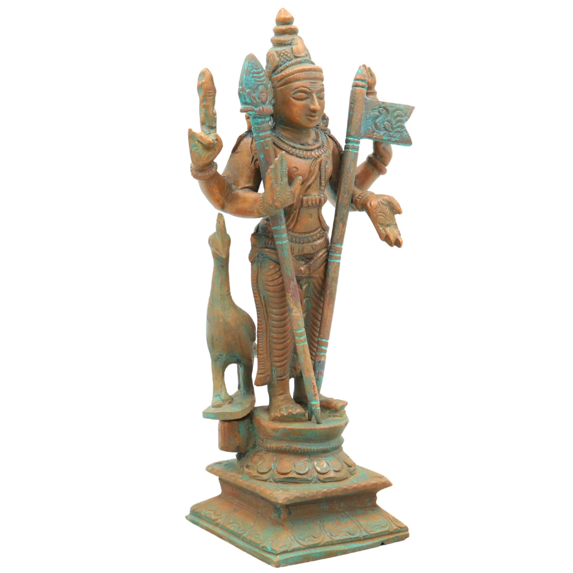 Bronze Handcrafted Murugan Peacock Idol | Panchaloha Murti | Skanda, Subramanya, Shanmukha Sculpture | South Indian Chola Art Statue, Brown, 6.5 Inch, 1 Piece