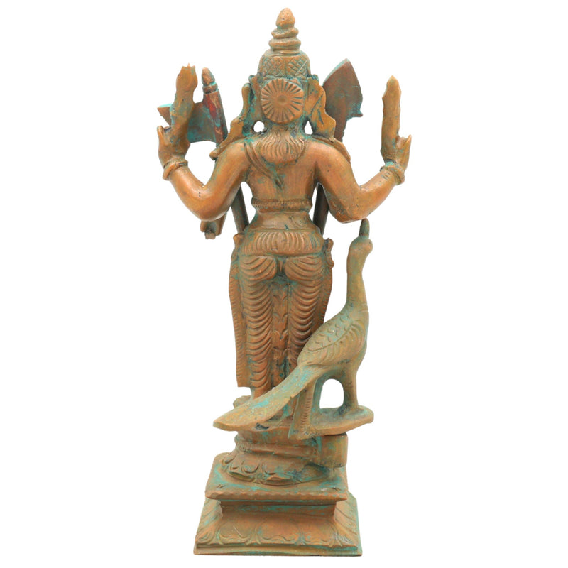 Bronze Handcrafted Murugan Peacock Idol | Panchaloha Murti | Skanda, Subramanya, Shanmukha Sculpture | South Indian Chola Art Statue, Brown, 6.5 Inch, 1 Piece