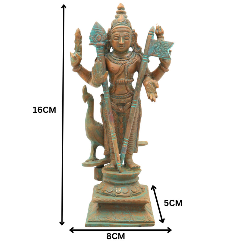 Bronze Handcrafted Murugan Peacock Idol | Panchaloha Murti | Skanda, Subramanya, Shanmukha Sculpture | South Indian Chola Art Statue, Brown, 6.5 Inch, 1 Piece