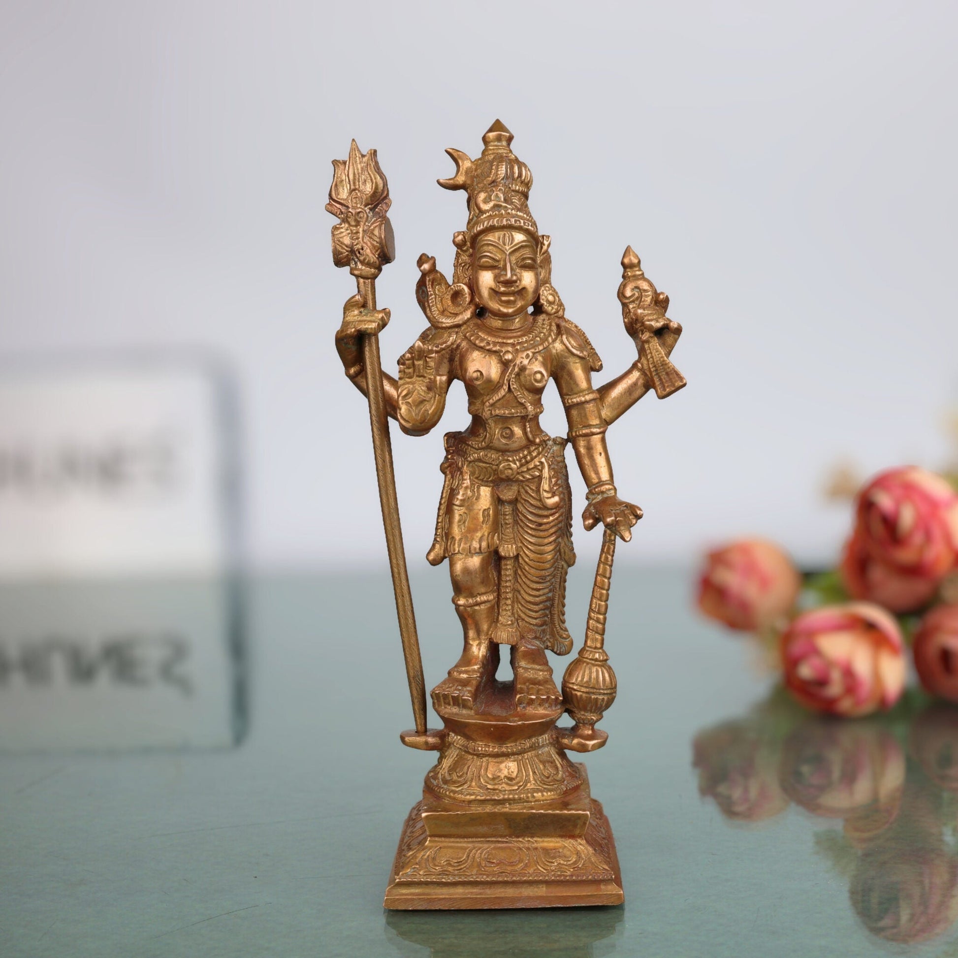 Bronze Exquisite Harihara Idol | Panchaloha / Panchadhatu Hari Hara Murti | Vishnu Shiva Sculpture | Handcrafted South Indian Temple Statue, Gold, 6.5 Inch, 1 Piece