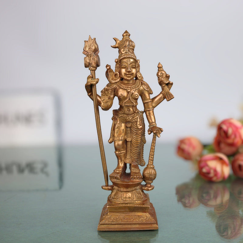 Bronze Exquisite Harihara Idol | Panchaloha / Panchadhatu Hari Hara Murti | Vishnu Shiva Sculpture | Handcrafted South Indian Temple Statue, Gold, 6.5 Inch, 1 Piece
