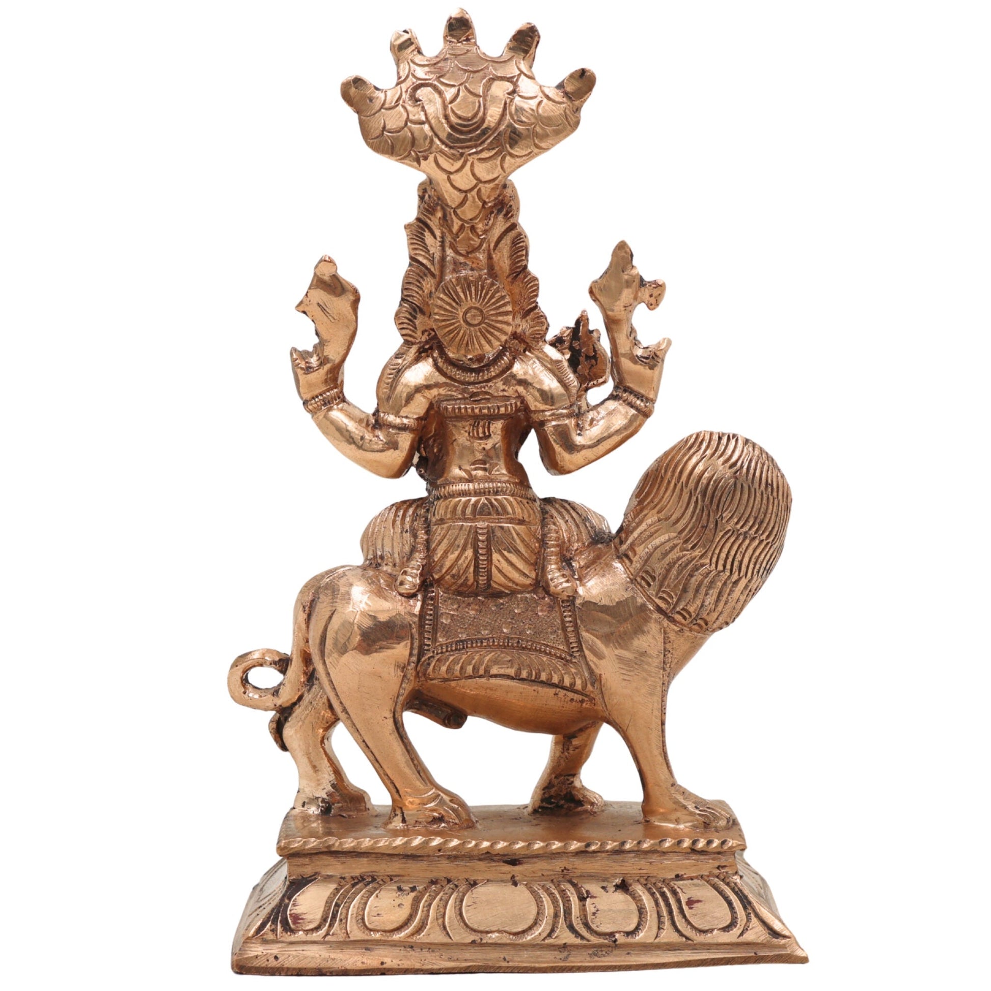 Bronze Pratyangira Devi Idol, Narasimhi Atharvana Bhadrakali Panchaloha Sculpture, Simhamukhi Ugra Kali Handcrafted Chola Art Murti, Gold, 6.5 Inch, 1 Piece