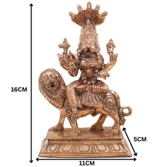 Bronze Pratyangira Devi Idol, Narasimhi Atharvana Bhadrakali Panchaloha Sculpture, Simhamukhi Ugra Kali Handcrafted Chola Art Murti, Gold, 6.5 Inch, 1 Piece