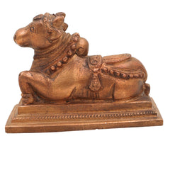 Handcrafted Bronze Nandi Bull Idol, Panchaloha Murti, Lord Shiva Vahana Sculpture, Chola Art, South India Temple Decor, Brown, 3 Inch, 1 Piece