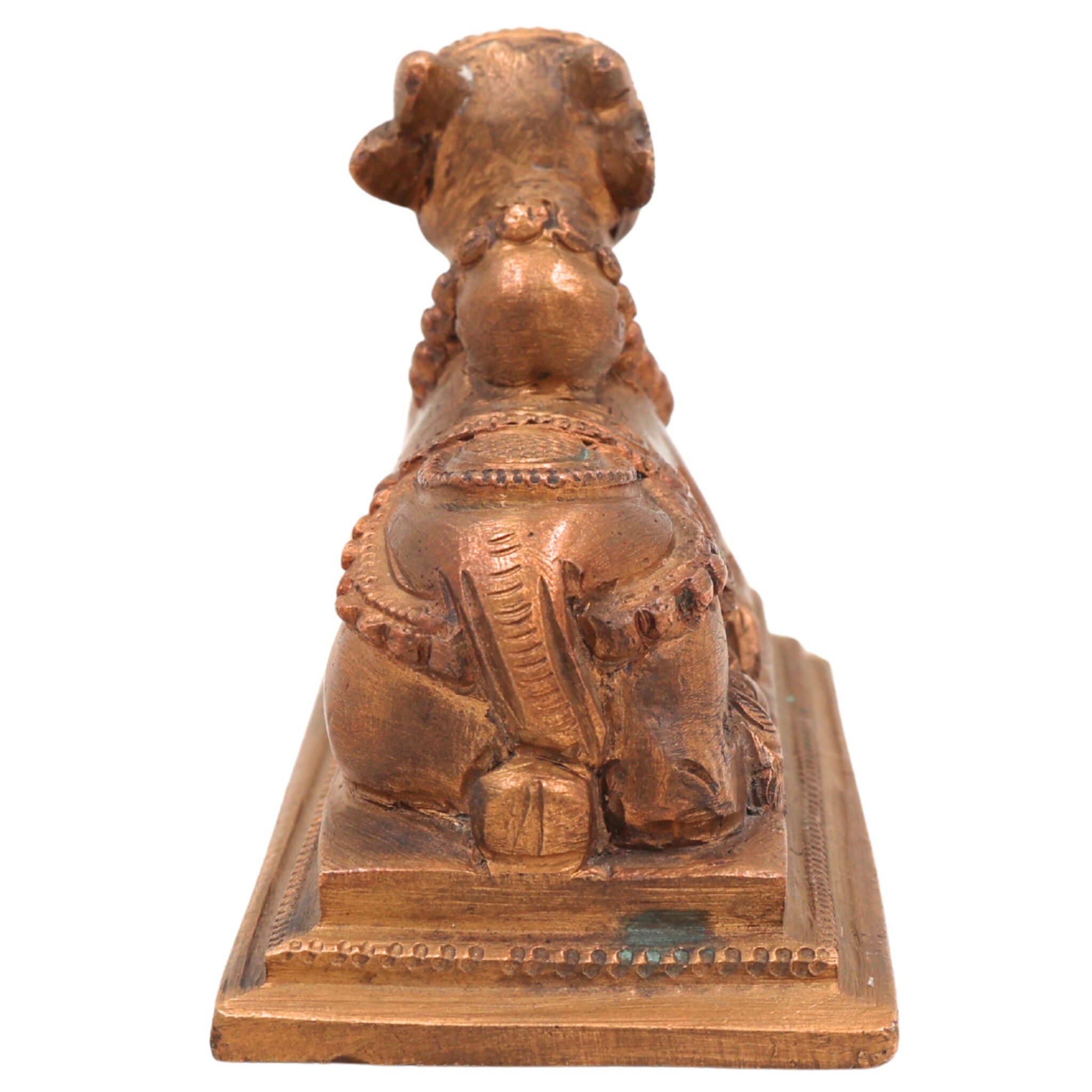 Handcrafted Bronze Nandi Bull Idol, Panchaloha Murti, Lord Shiva Vahana Sculpture, Chola Art, South India Temple Decor, Brown, 3 Inch, 1 Piece