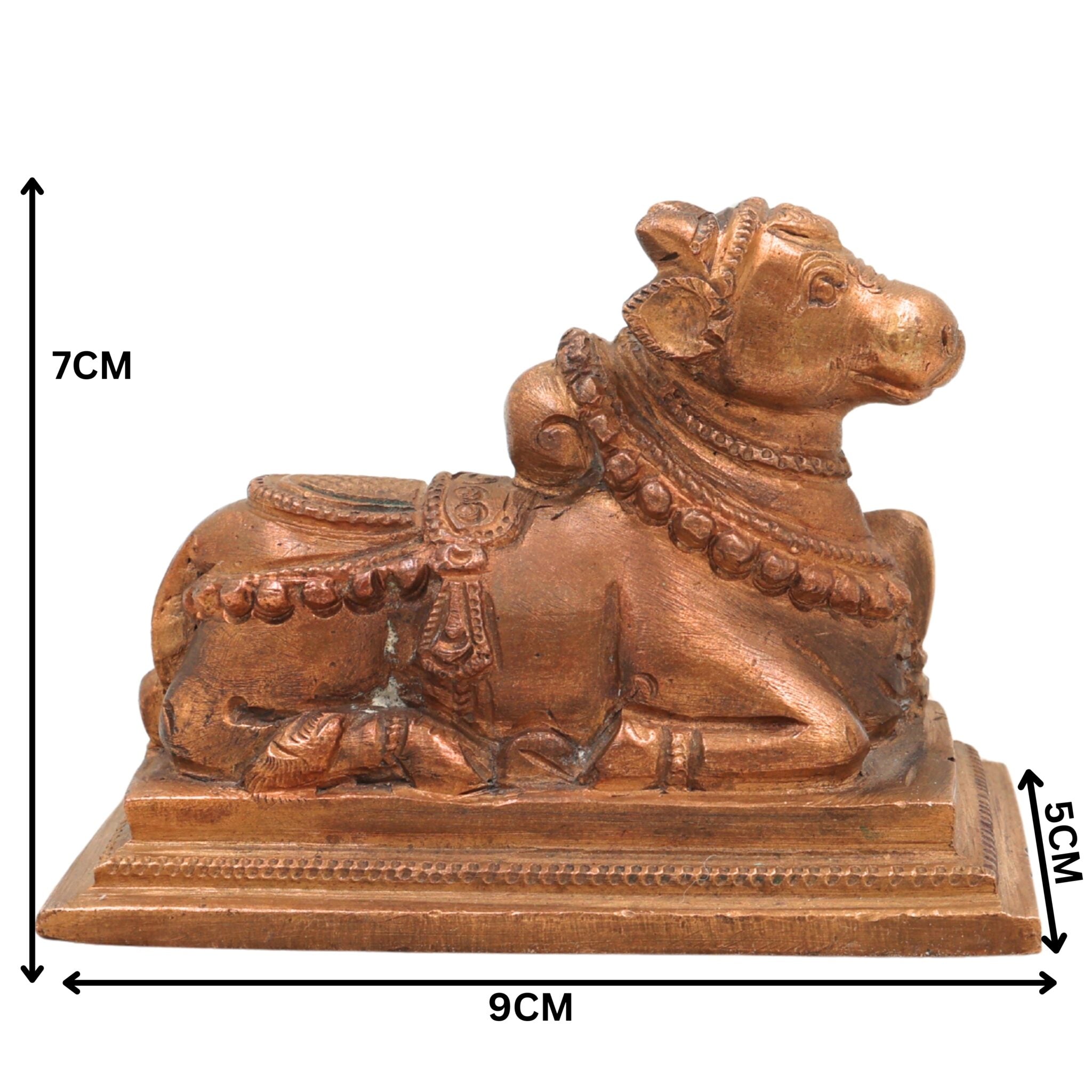 Handcrafted Bronze Nandi Bull Idol, Panchaloha Murti, Lord Shiva Vahana Sculpture, Chola Art, South India Temple Decor, Brown, 3 Inch, 1 Piece