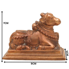 Handcrafted Bronze Nandi Bull Idol, Panchaloha Murti, Lord Shiva Vahana Sculpture, Chola Art, South India Temple Decor, Brown, 3 Inch, 1 Piece