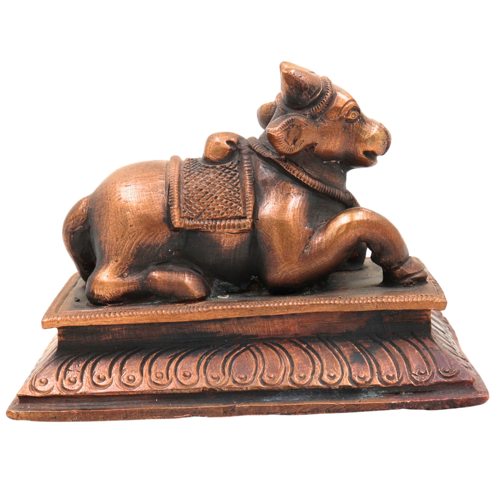 Handcrafted Bronze Nandi Idol | Panchaloha, Ashtadhatu, Shiva’s Bull, Nandikeshwara Murti, Chola Art Sculpture for Pooja & Home Decor, Brown, 3 Inch, 1 Piece