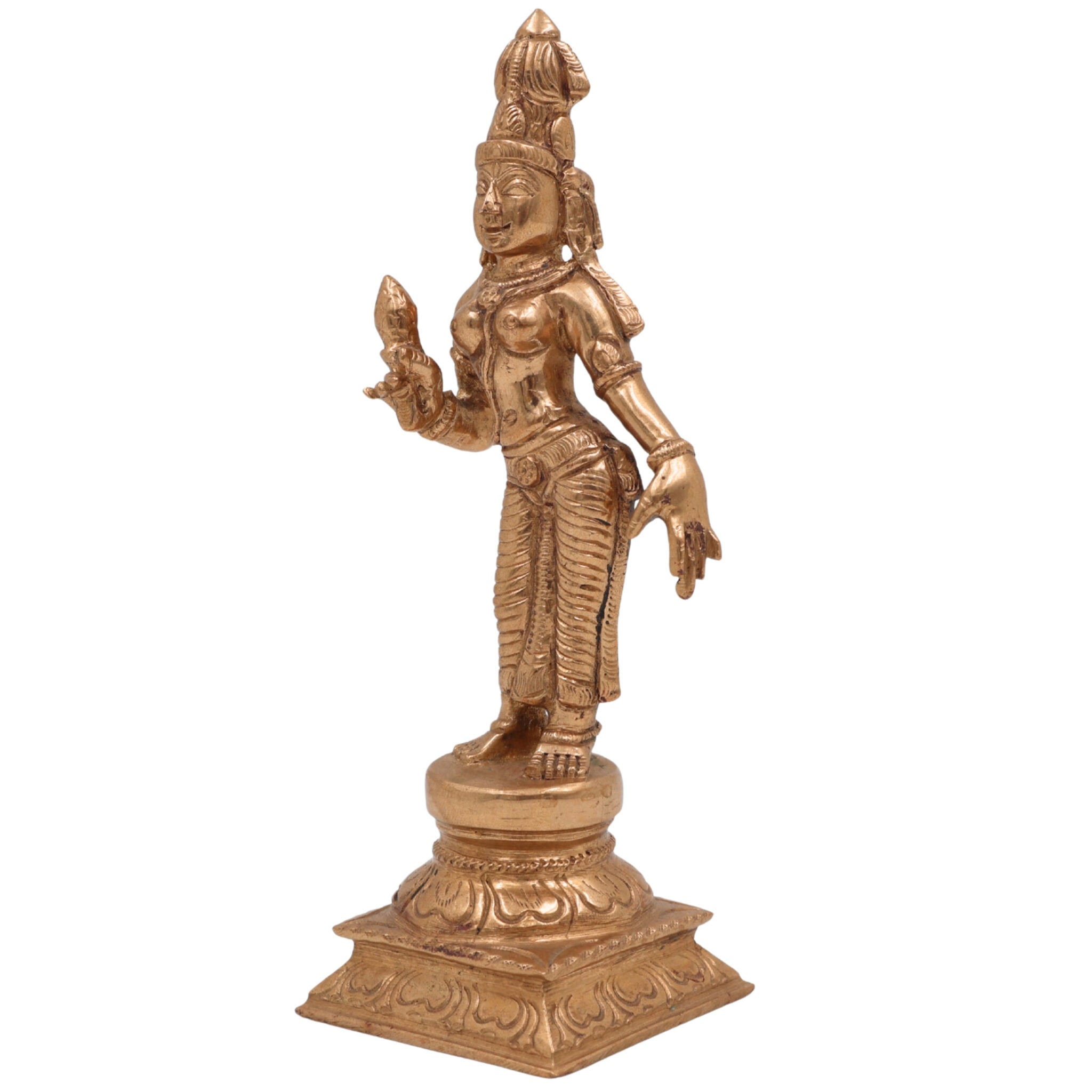 Bronze Bhu Devi Idol | Panchaloha Bhudevi Prithvi Mata Statue | Handcrafted Chola Art Bhumi Devi Vasundhara Sculpture for Puja & Home Decor, Brown, 5.5 Inch, 1 Piece