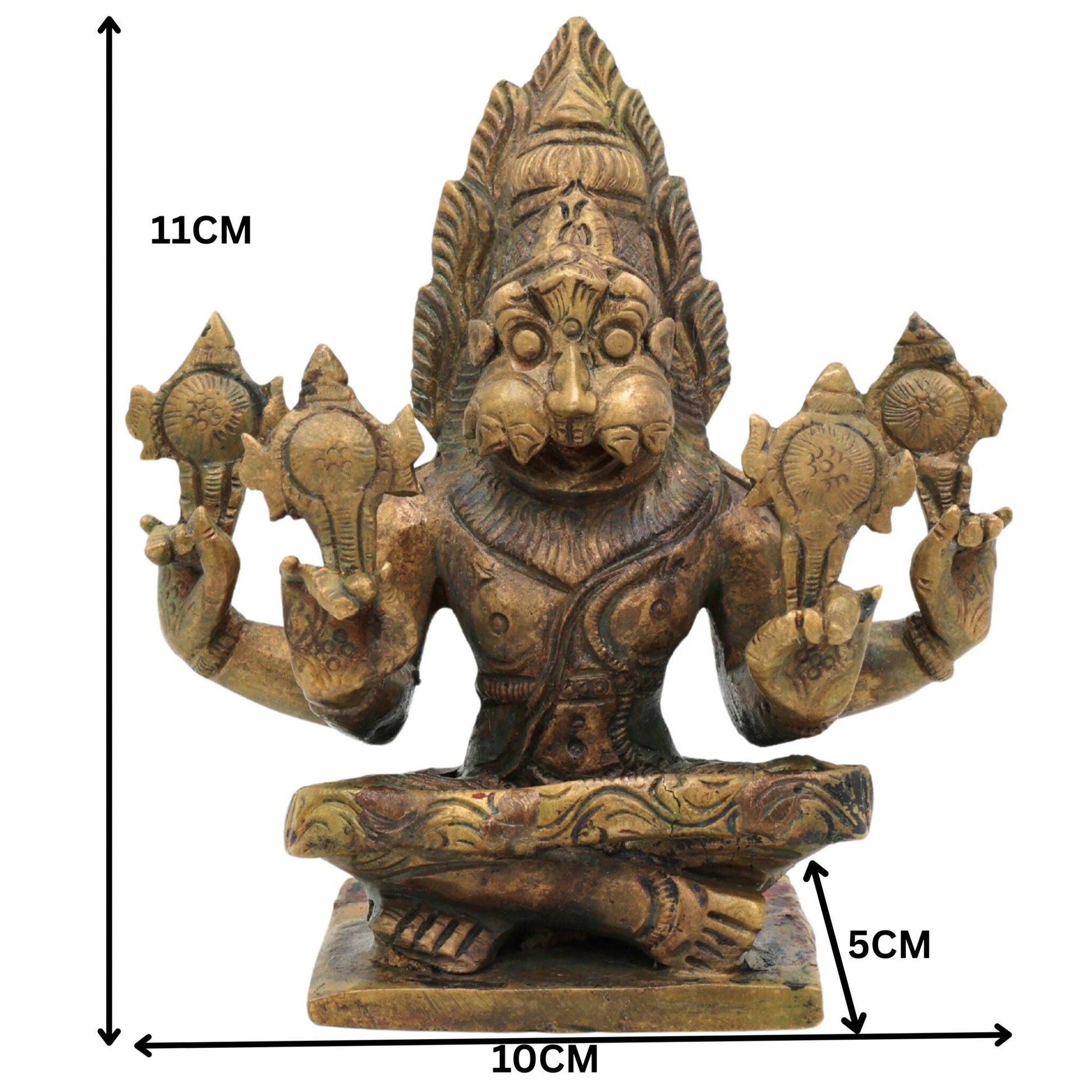 Bronze Yoga Narasimha Idol | Panchaloha Chola Art Murti | Ugra Lakshmi Balaji Narasimha Statue, Brown, 4.5 Inch, 1 Piece