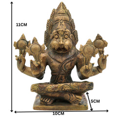 Bronze Yoga Narasimha Idol | Panchaloha Chola Art Murti | Ugra Lakshmi Balaji Narasimha Statue, Brown, 4.5 Inch, 1 Piece