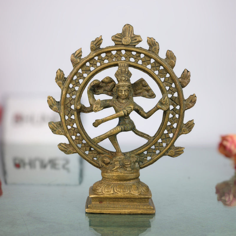 Brass Nataraja Idol | Lord Shiva Dancing Murti, Ananda Tandava Sculpture, Chidambaram Natesa Statue for Home Temple & Decor, Brown, 6 Inch, 1 Piece