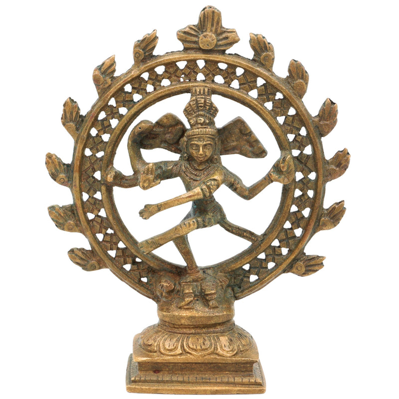 Brass Nataraja Idol | Lord Shiva Dancing Murti, Ananda Tandava Sculpture, Chidambaram Natesa Statue for Home Temple & Decor, Brown, 6 Inch, 1 Piece