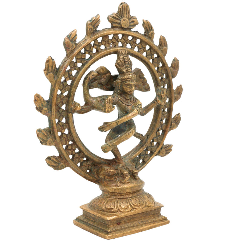 Brass Nataraja Idol | Lord Shiva Dancing Murti, Ananda Tandava Sculpture, Chidambaram Natesa Statue for Home Temple & Decor, Brown, 6 Inch, 1 Piece