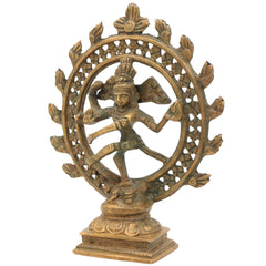 Brass Nataraja Idol | Lord Shiva Dancing Murti, Ananda Tandava Sculpture, Chidambaram Natesa Statue for Home Temple & Decor, Brown, 6 Inch, 1 Piece